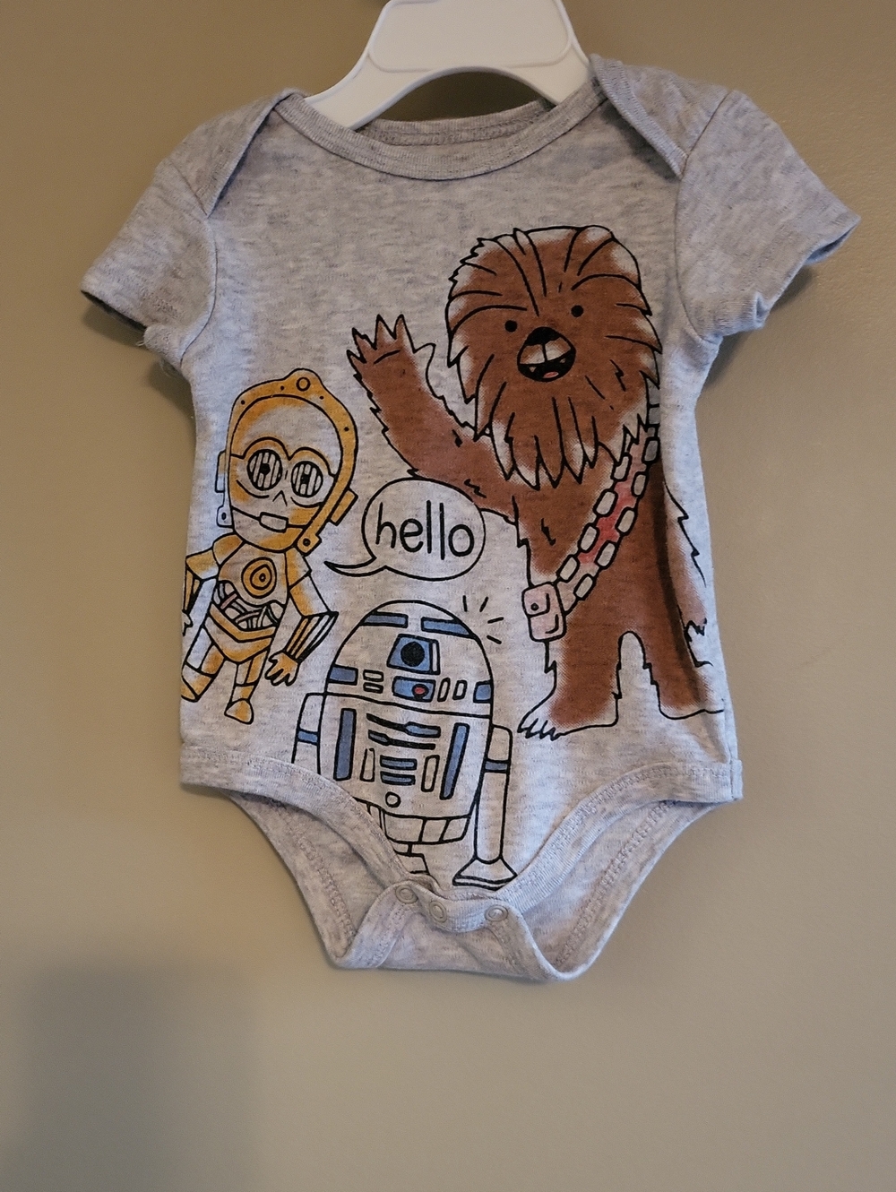 Star Wars character light grey onesie/bodysuit